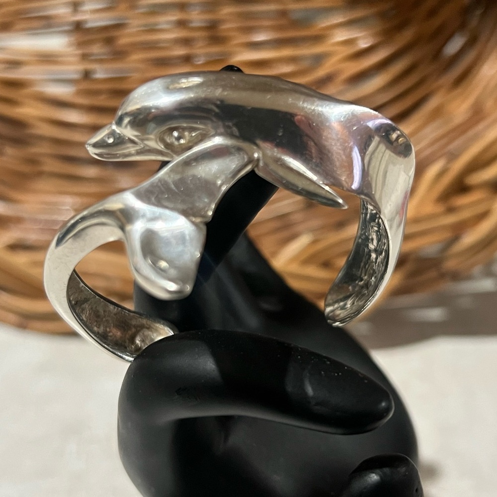 Vintage Taxco Mexico Sterling Silver Dolphin Cuff Bracelet – 925 Solid Silver - Picture 4 of 16